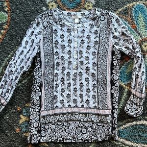 Loft black and white with a pop of pink Boho Blouse